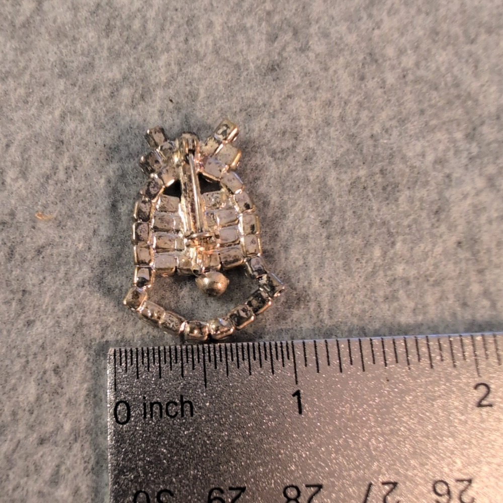 Sparkling Bell Brooch Rhinestone Christmas Holiday Pin Vintage - Picture 2 of 2